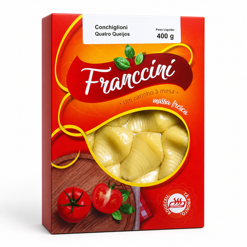 Embalagem do Conchiglioni 4 Queijos Franccini, caixa 400 g