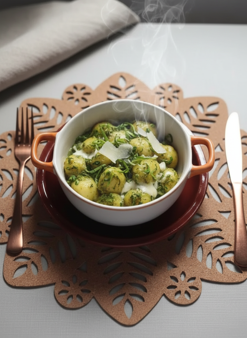 Nhoque Mandioquinha Recheio Pesto e Queijo